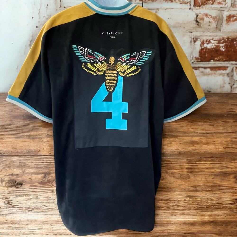 Rare Vie + Riche Men’s Moth Baseball Jersey Luxury Velour Size 3XL Streetwear